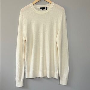 Theory Men’s Merino Wool Crewneck Pullover Herringbone Knit Sweater Medium Ivory